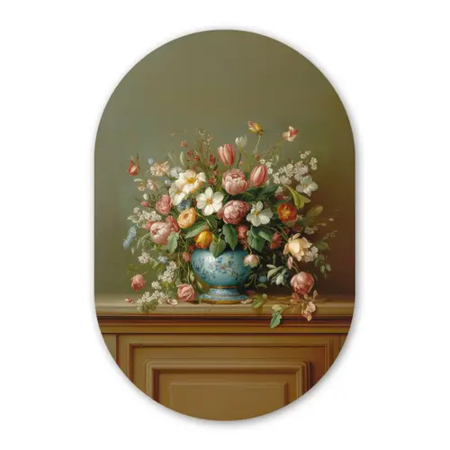 Vaas - Pastel - Kleuren - Bloemen Wandcirkel Ovaal Glas middel -3d
