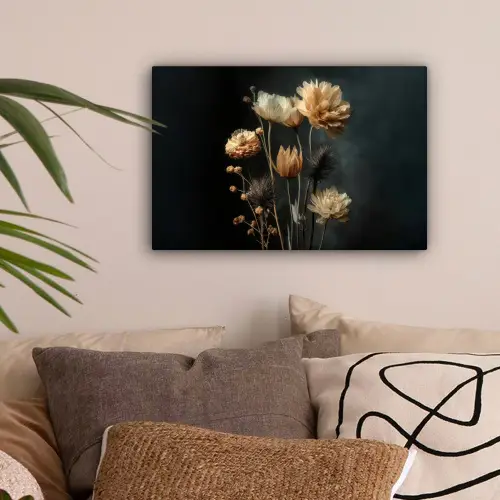 Boeket - Bloemen - Licht - Zwart canvas 2cm klein -sfeer1