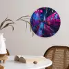 Stad - Neon -  Nacht - Roze - Graffiti Wandcirkel kunststof plaat 5mm dik klein -sfeer4
