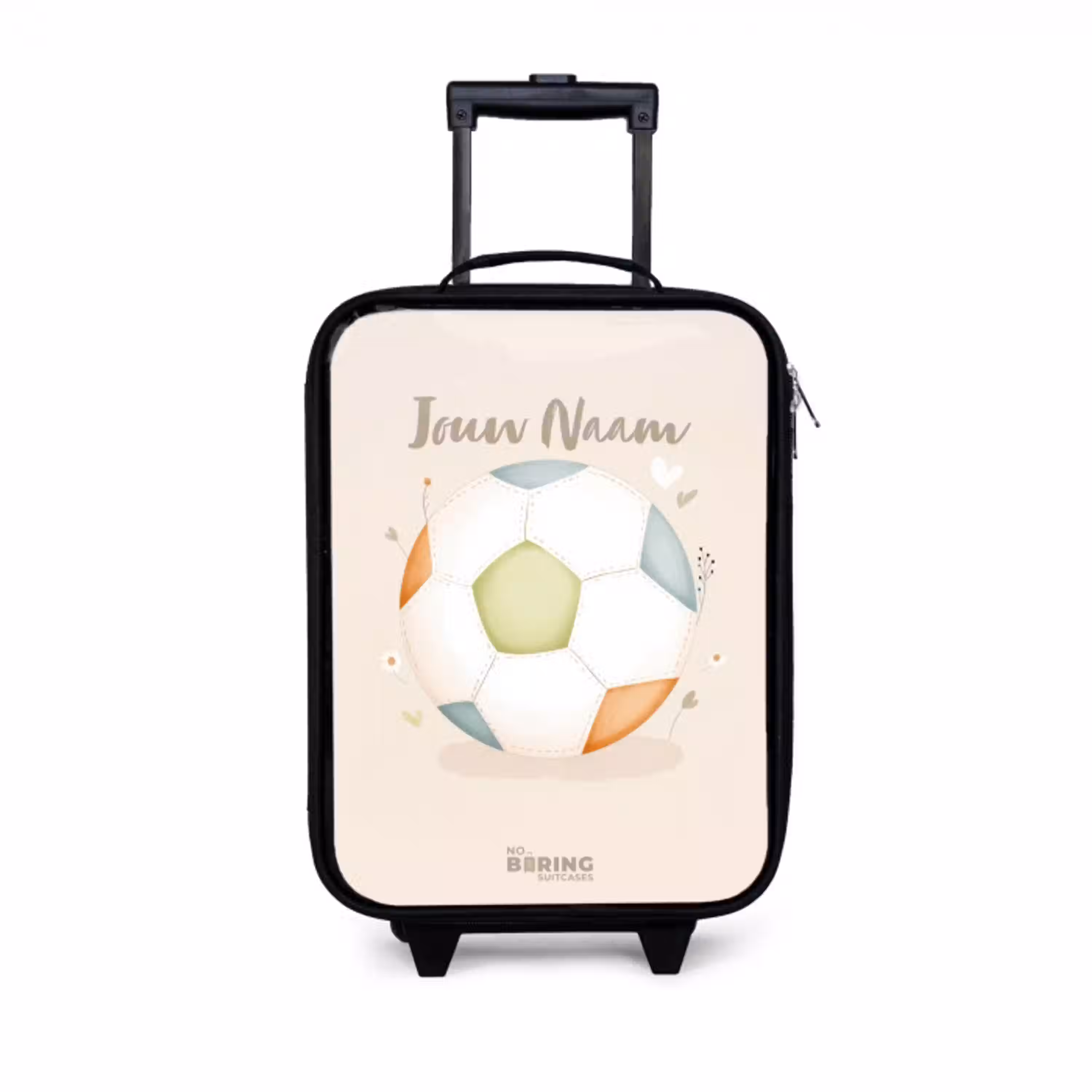 Voetbal in beige pastel kleuren Kinderkoffer - Zwart klein -3d
