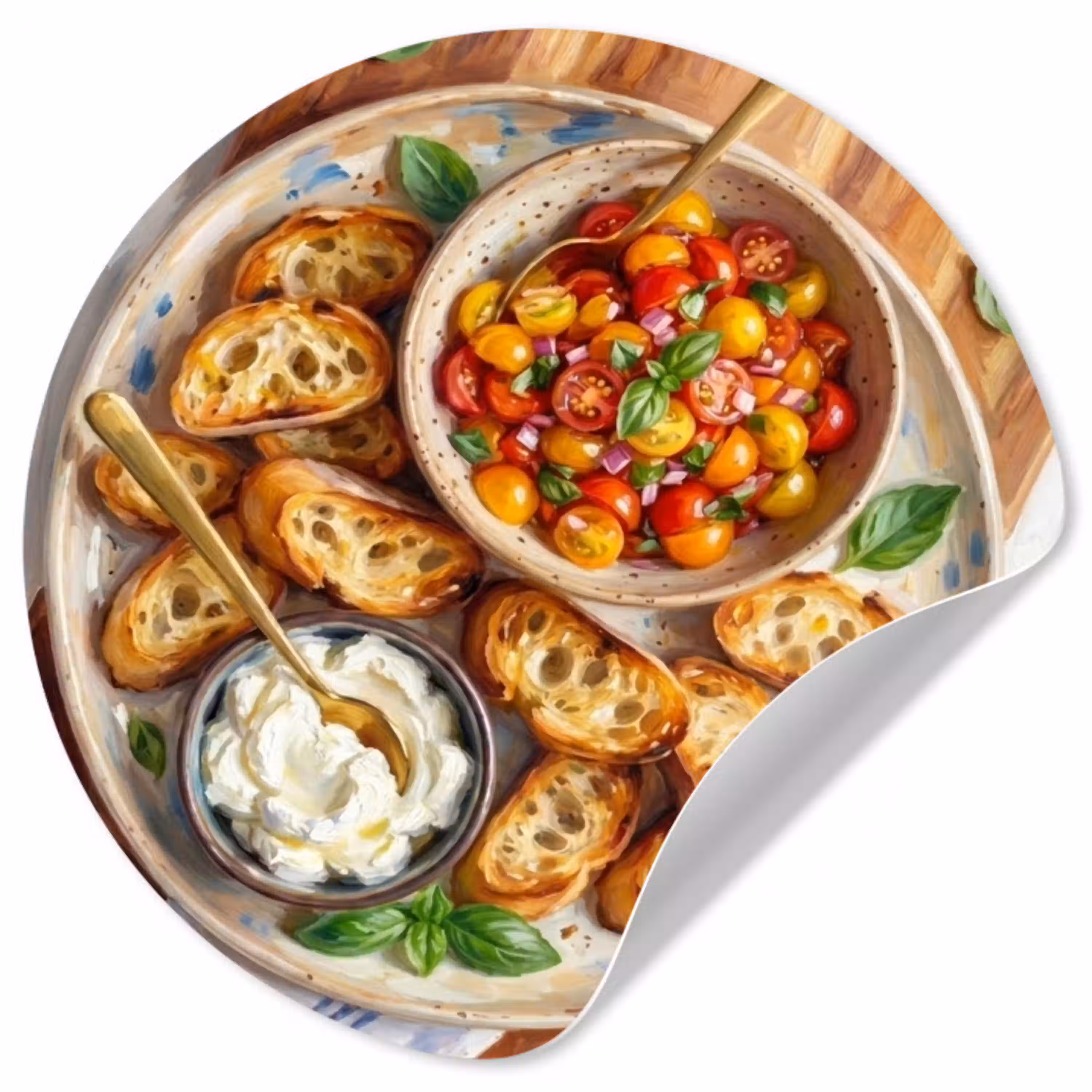 Eten - Tomaat - Brood - Kleurrijk - Keuken Wandcirkel behangsticker klein -3d