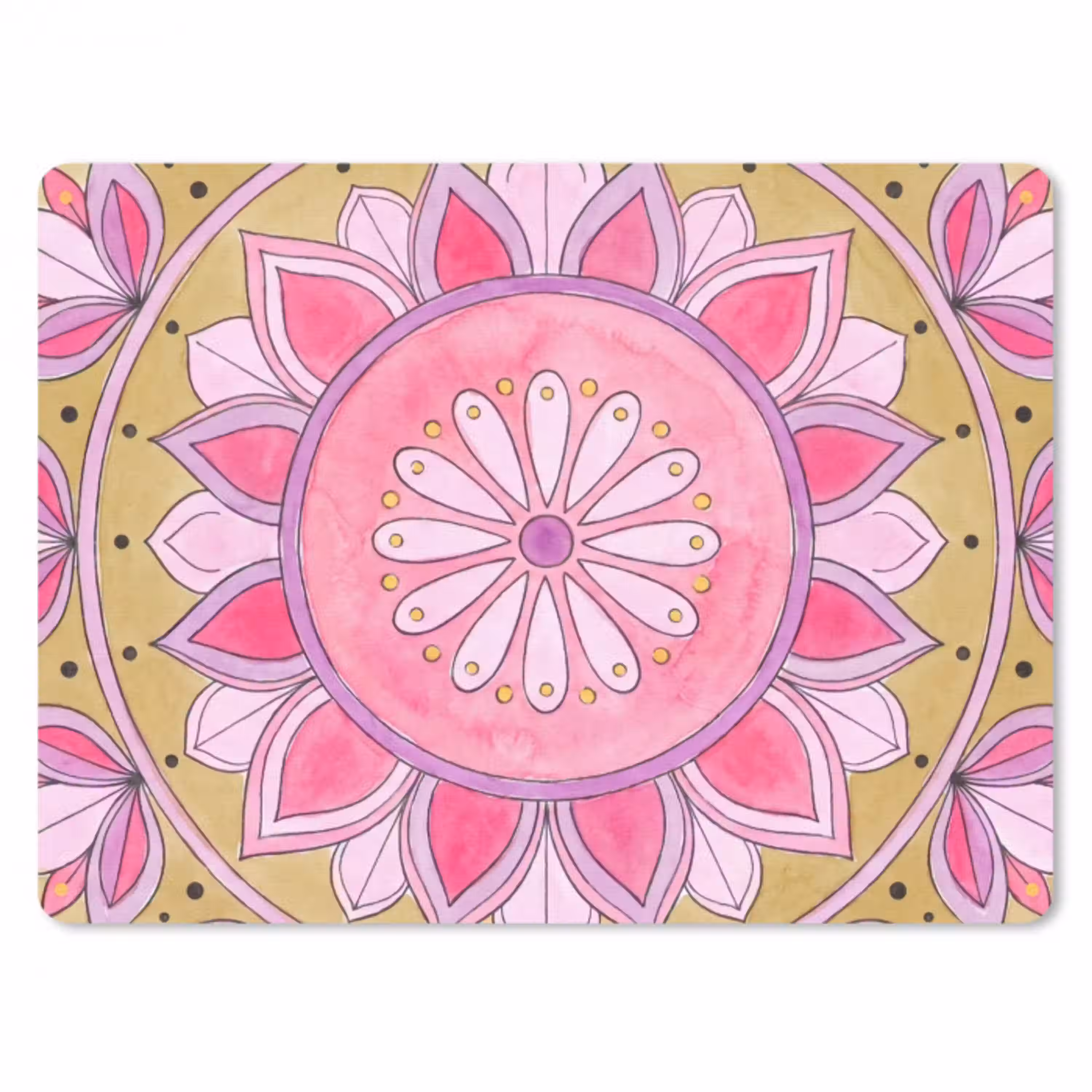 Mandala - Patroon - Kunst - Aquarel - Roze muismat rubber klein -3d
