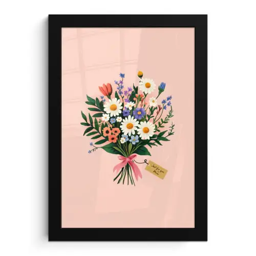 Margrieten - Boeket - Strikje - Roze fotolijst zwart zonder passe partout klein -3d