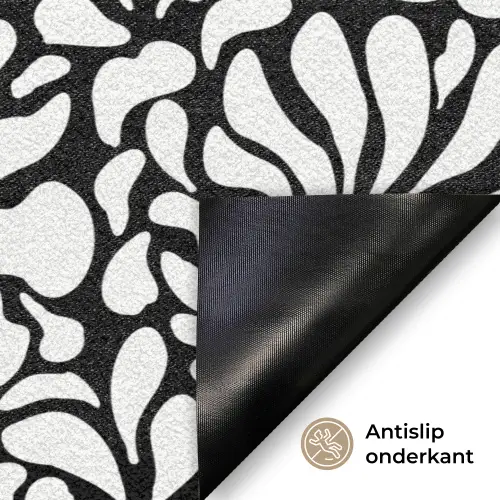 Bloemen - Patroon - Zwart - Wit Deurmat klein 898 -antislip_NL