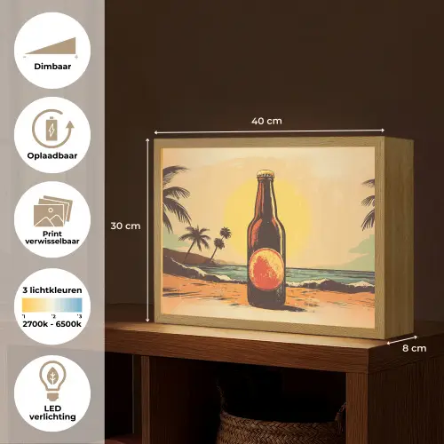 Bierfles - Zonsondergang - Palmbomen - Zee Light Box met batterij (Wandlamp) middel -USP_websiteoverzichtNL