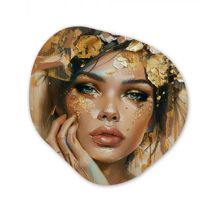 Vrouw - Bloemen  - Goud - Portret Wandcirkel Organisch Forex 3mm klein -3d