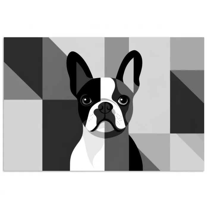 Buldog - Zwart - Abstract - Vlakken poster papier klein -3d