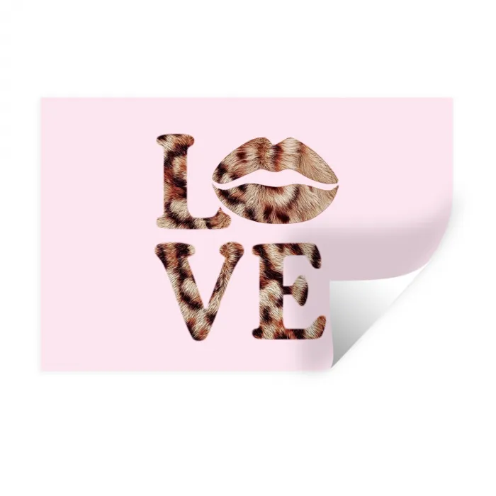 Tekst - Love - Pantervacht - Lichtroze Muursticker klein -3d