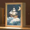 Zeilschip - Sterrenhemel - Wolken - Blauw Light Box met kabel klein -zzz_3d_website