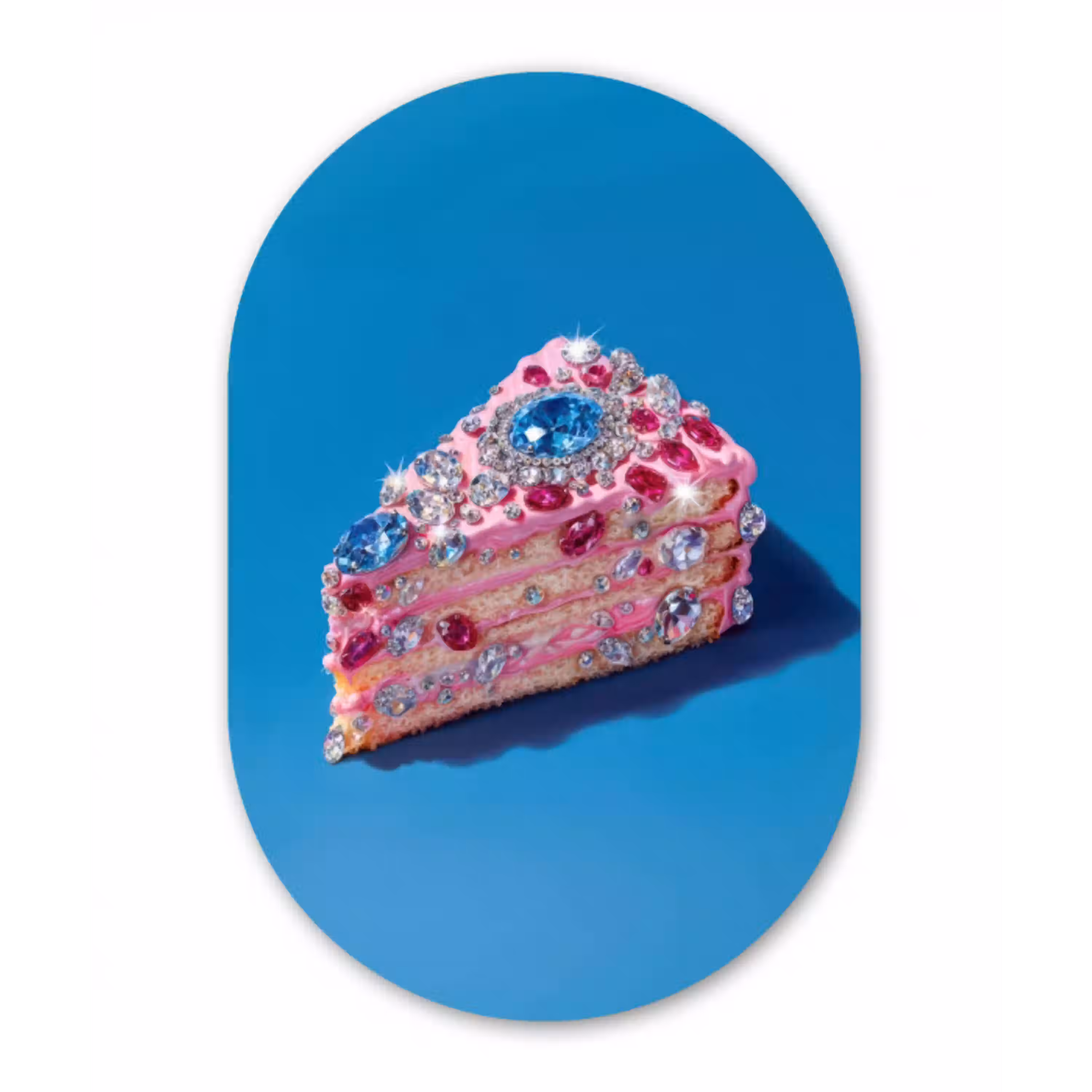 Taart - Edelstenen - Glitters - Roze Wandcirkel Ovaal Glas middel -3d