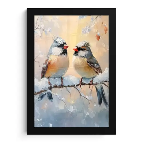 Vogels - Tak - Winter - Sneeuw fotolijst zwart zonder passe partout klein -3d