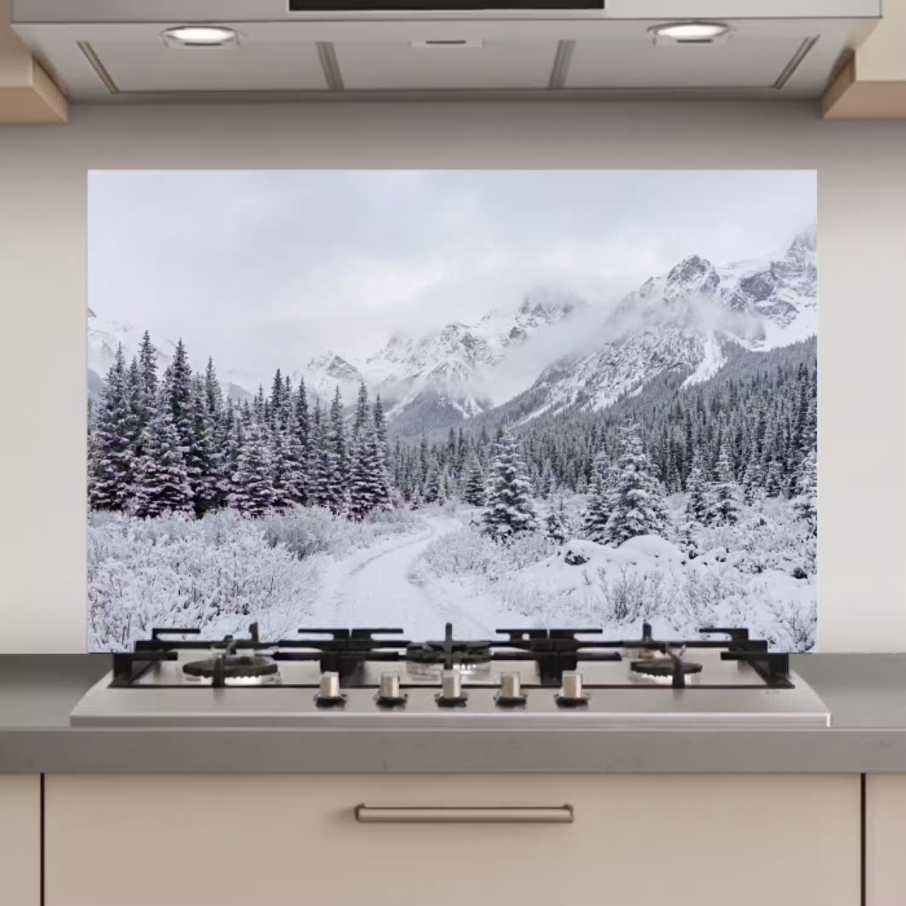 Weg - Bergen - Sneeuw - Naaldbos - Avontuurlijk keuken achterwand spatscherm klein -3d_website