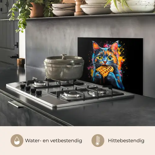 Kat - Graffiti - Kleurrijk - Wafel - Eten keuken achterwand spatscherm klein -usp_NL