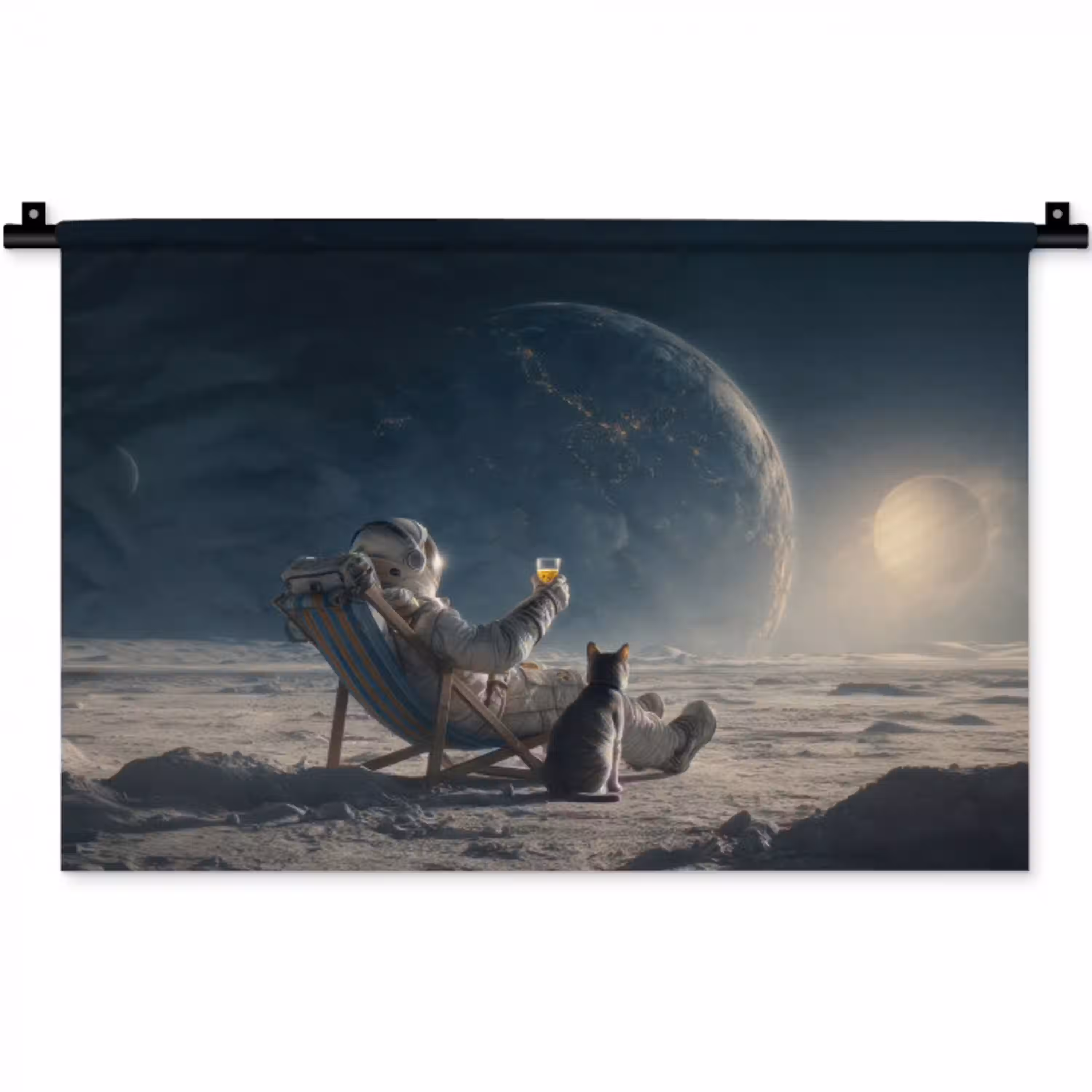 Maan - Kat - Astronaut - Ruimte Wandkleed katoen klein -zz3d