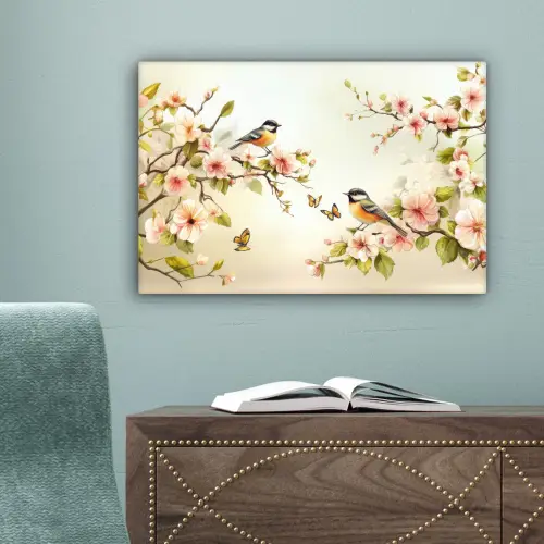 Takken - Bloemen - Vogeltjes - Roze canvas 2cm klein -sfeer4