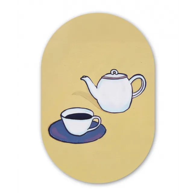 Theepot - Kopje - Beige - Illustratie Wandcirkel Ovaal Glas middel -3d