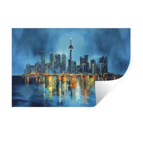 Skyline Toronto - Water - Stadslichten - Toren Muursticker klein -3d