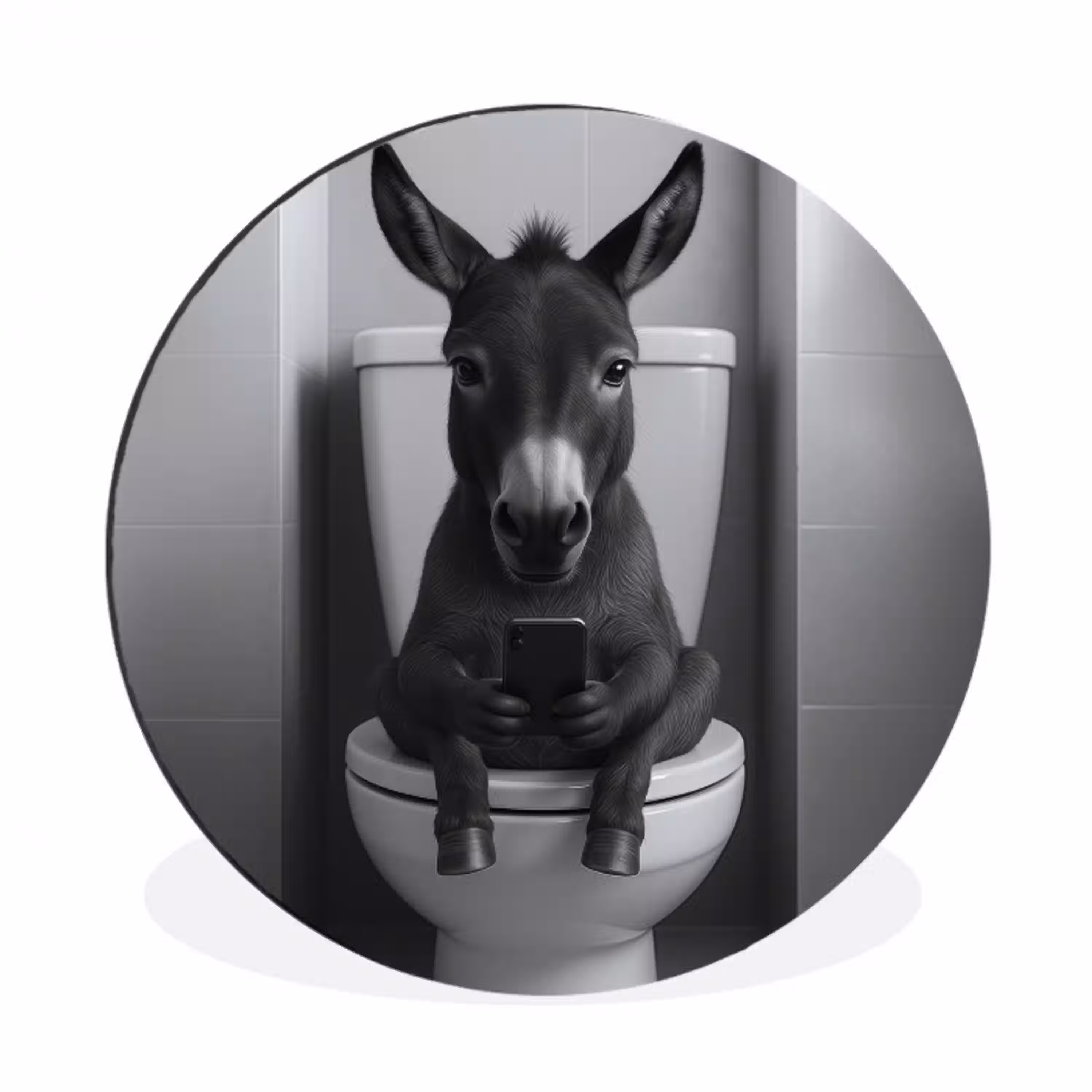 Ezel - Telefoon - Toilet - Zwart - Wit Wandcirkel aluminium klein -3d