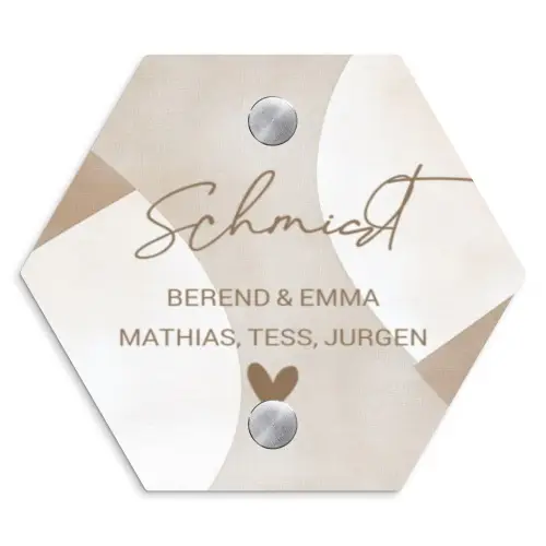 Abstract beige - Sierlijk Naambord Hexagon klein -3d