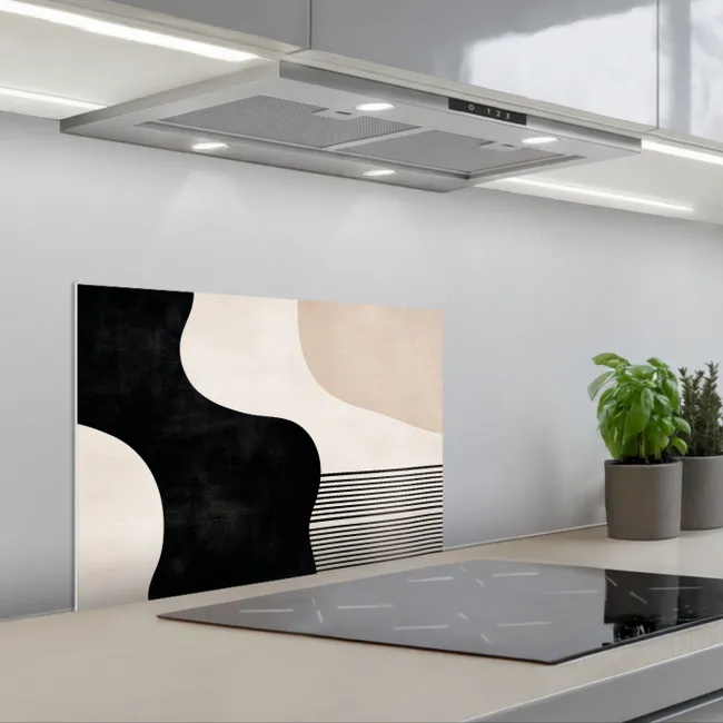 Abstract - Japandi - Beige - Modern keuken achterwand spatscherm klein -3d_schuin