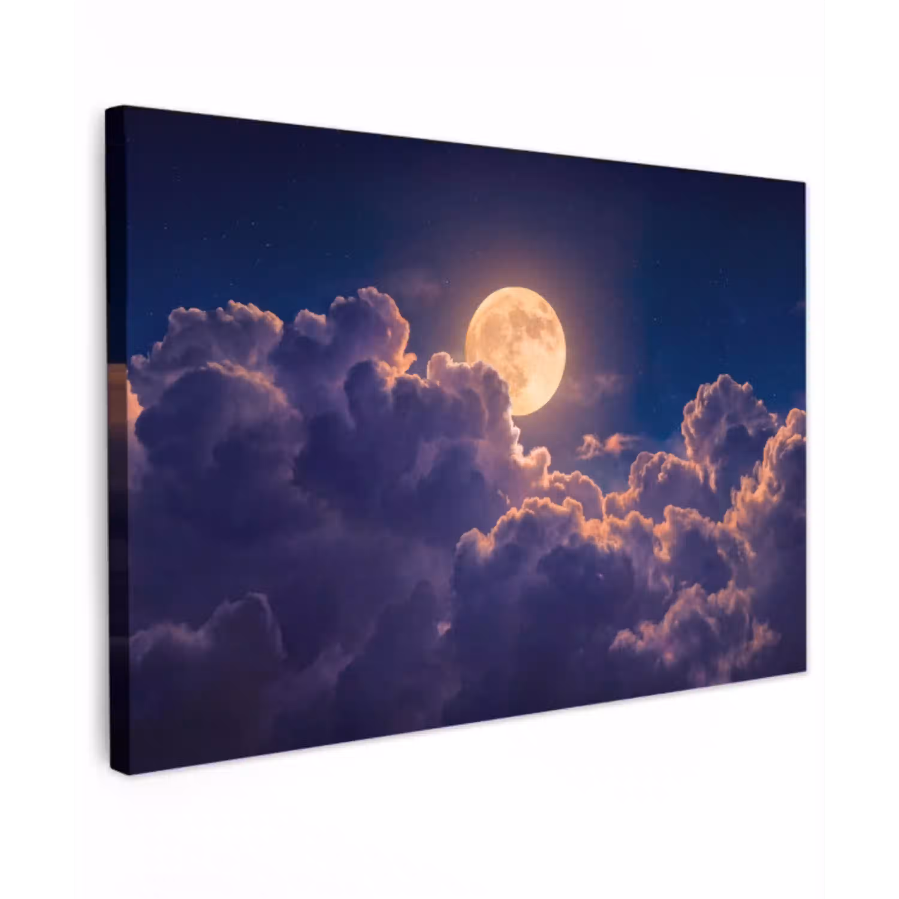 Maan - Wolken - Nacht - Oranje canvas 2cm klein -z3d