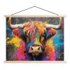 Graffiti - Schotse hooglander - Koe - Kleurrijk textielposter latten blank klein -3d