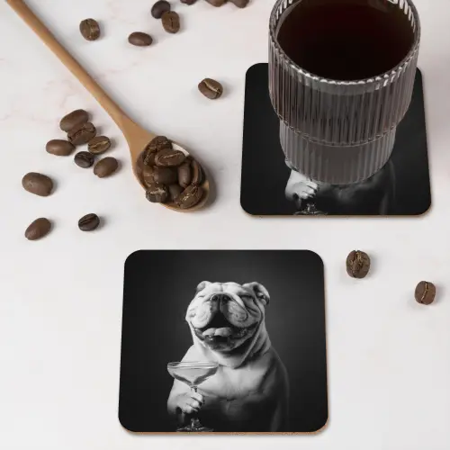 Buldog - Hond - Glas onderzetter kurk middel -sfeer2