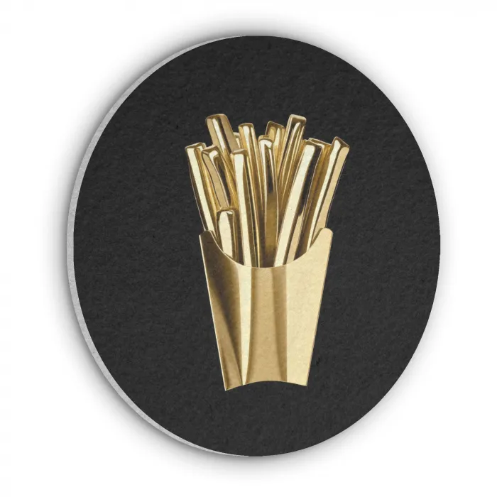 Friet - Goud - Chrome - Eten Akoestische PET Vilt - Rond klein -3d