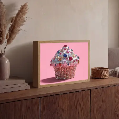 Cupcake - Kleurrijk - Edelstenen Light Box met batterij (Wandlamp) middel -sfeer2