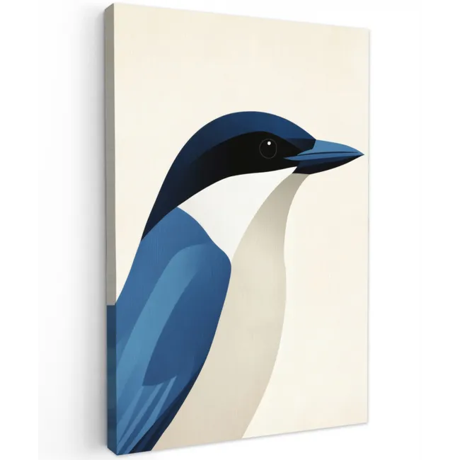 Illustratie - Blauw - Vogel Tuinposter op houten frame 2 cm dik klein -3d