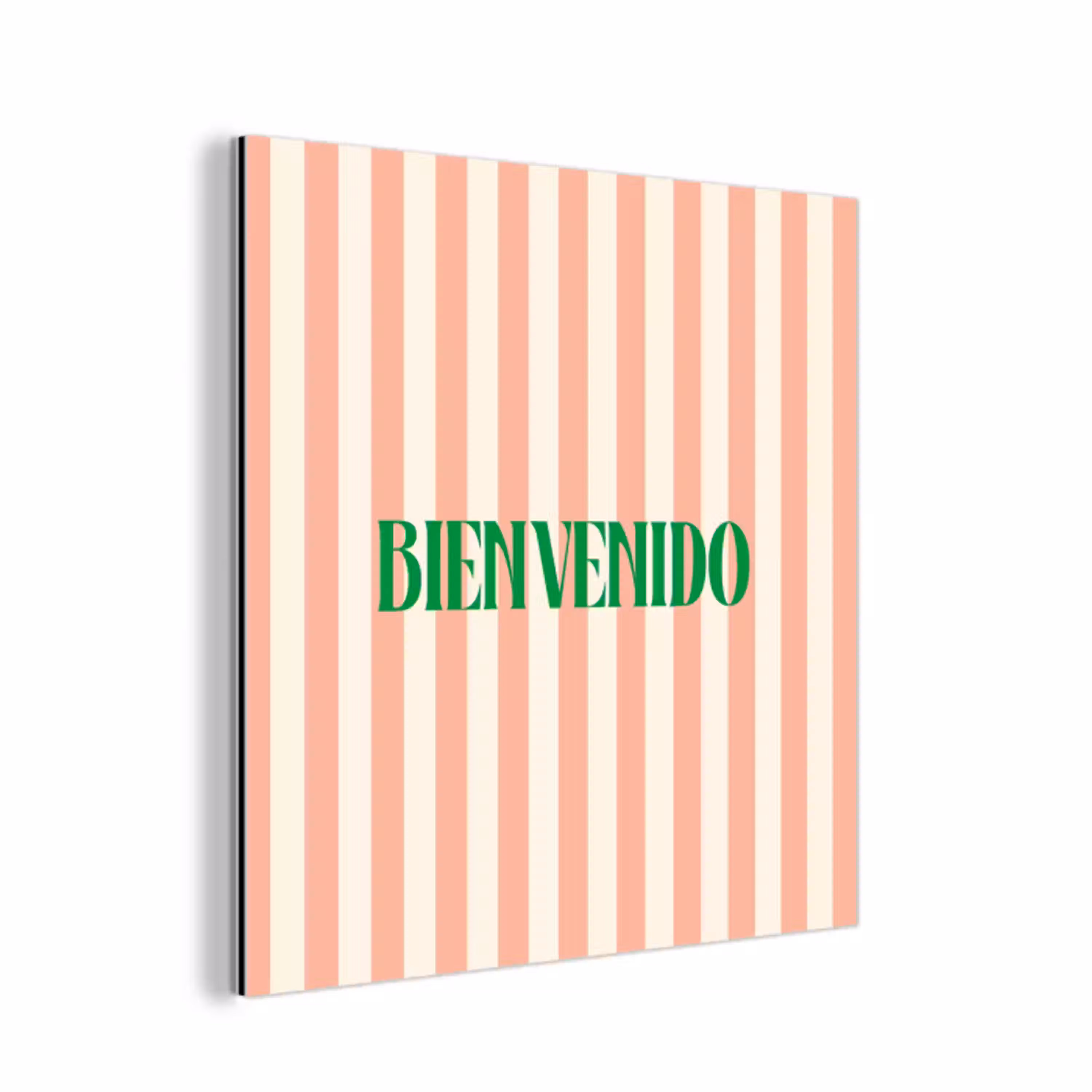 Zachtroze - Groen- Strepen - Bienvenido aluminium wit klein -3d