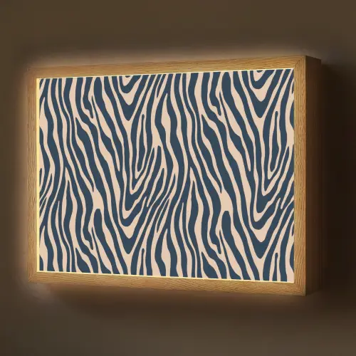 Zebra - Patroon - Blauw - Beige Light Box met batterij (Wandlamp) middel 907 -z3d_website