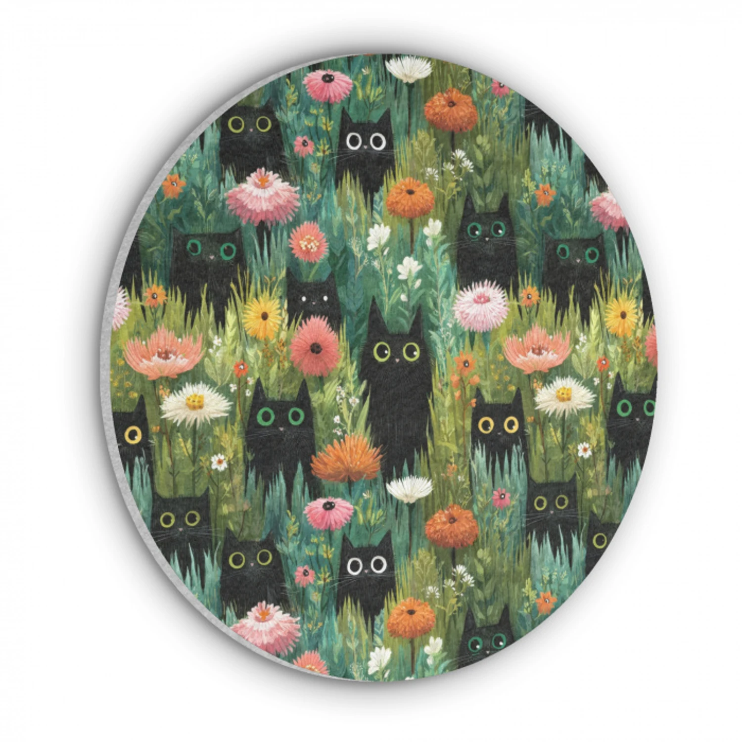 Katten - Bloemen - Kleurrijk Akoestische PET Vilt - Rond klein 838 -3d