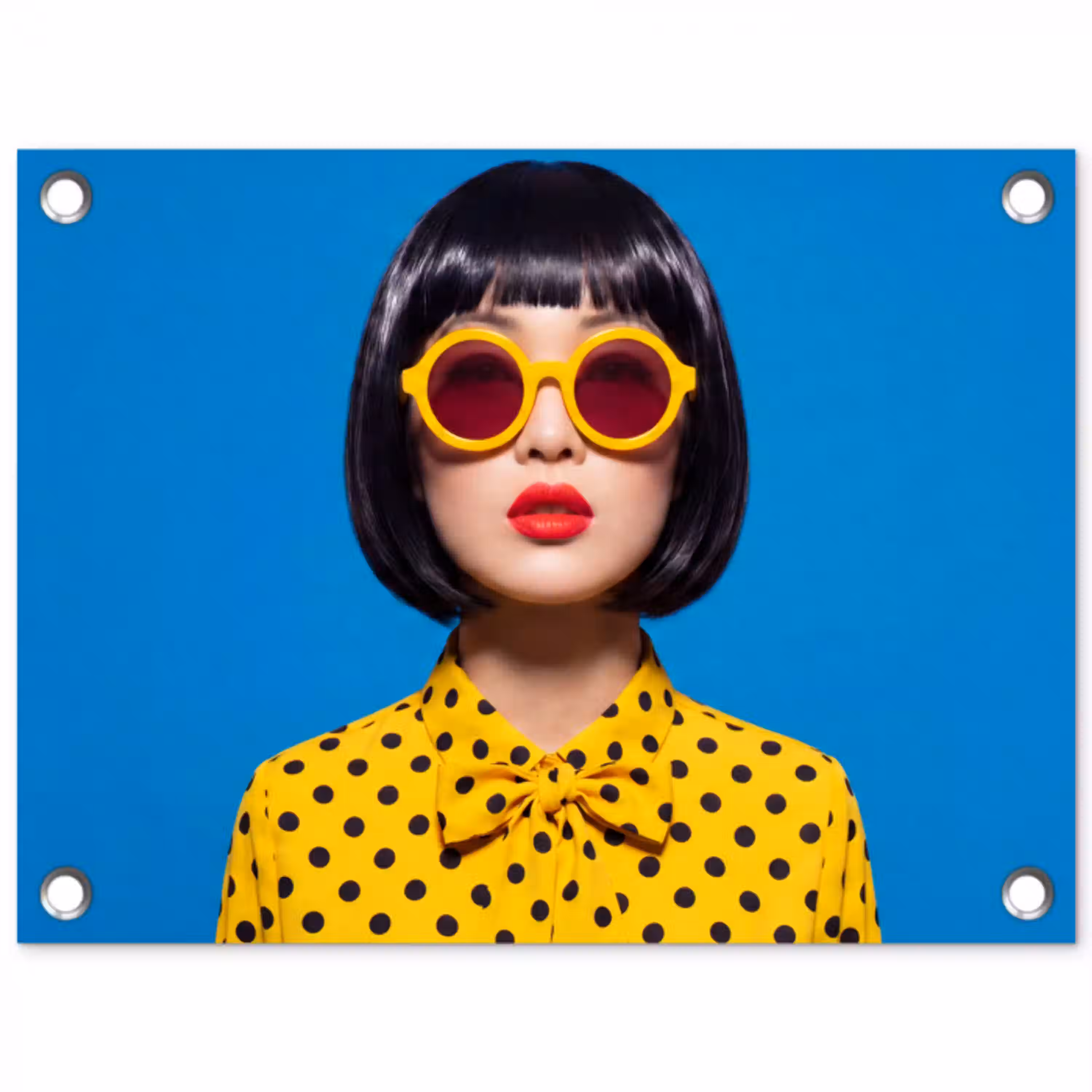 Vrouw - Zonnebril - Pop Art - Portret - Geel tuinposter los doek klein -3d