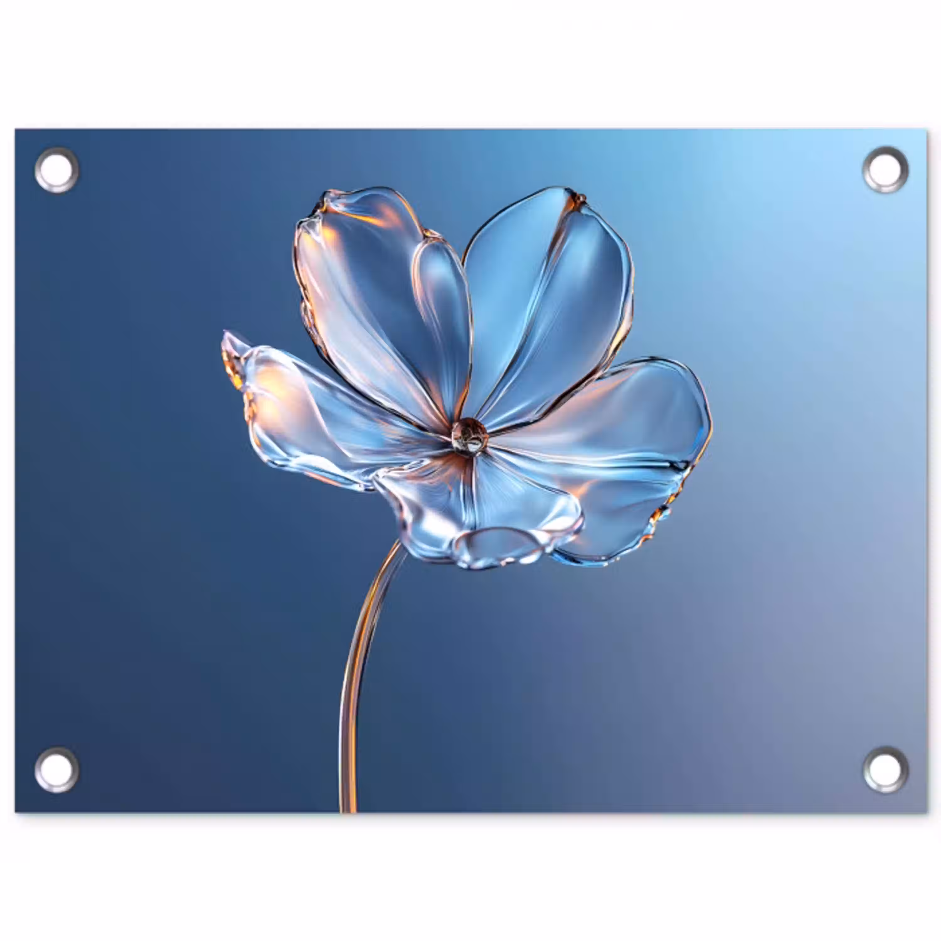 Blauw - Bloem - Glazen - Sierlijk tuinposter los doek klein -3d