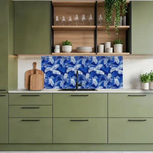 Palmblad - Patroon - Blauw keuken achterwand 2 middel 871 -sfeer3