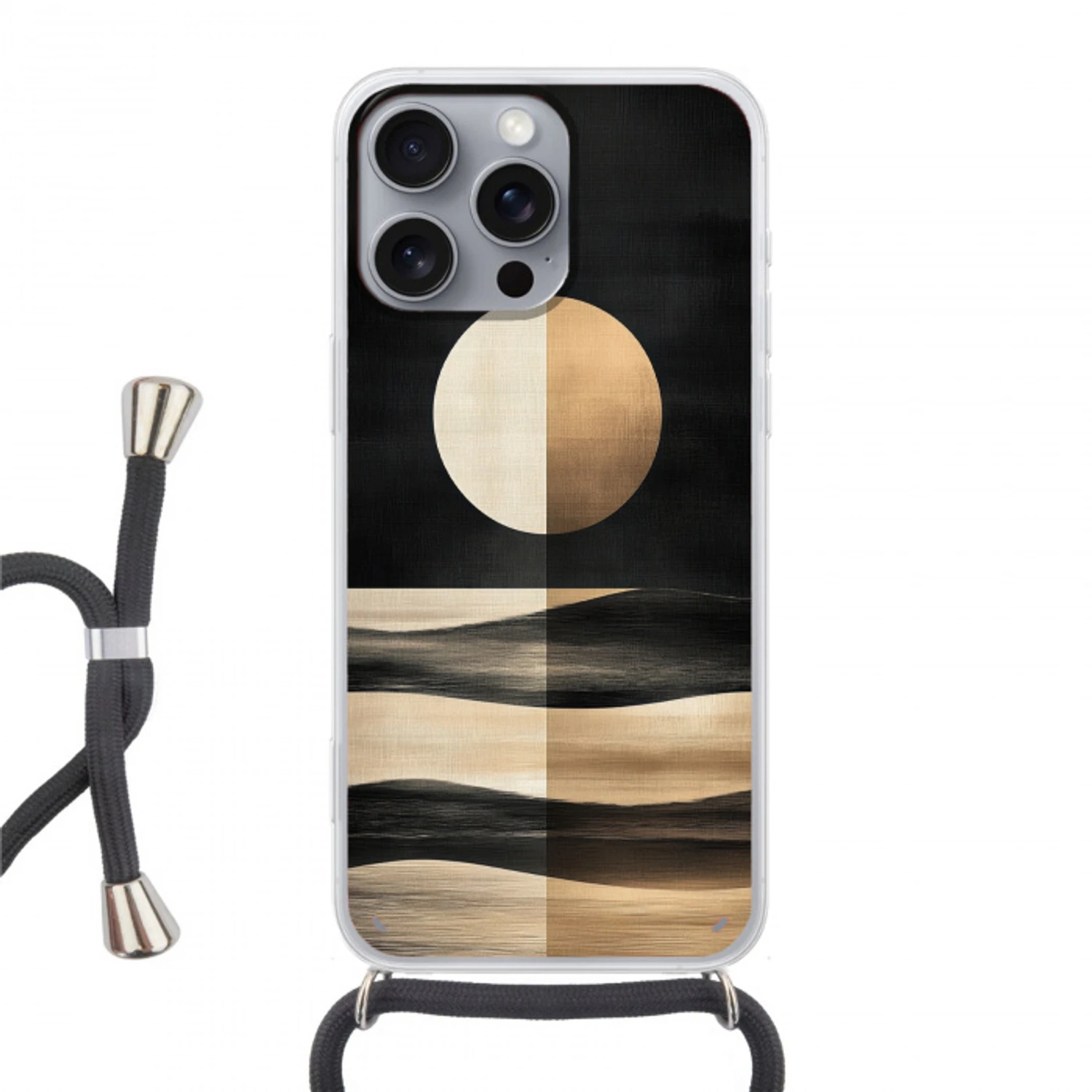 Maan - Cirkel - Goud Hoesje iPhone 16 Pro Max met koord klein -3d