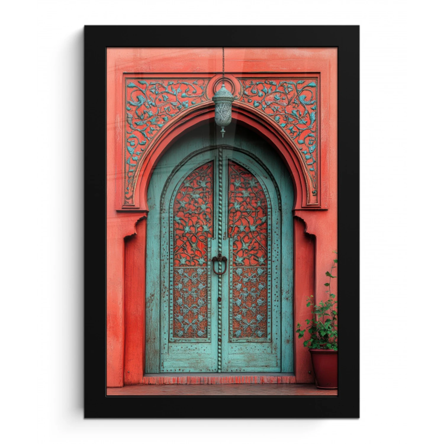 Lantaarn - Deur - Turquoise fotolijst zwart zonder passe partout klein -3d