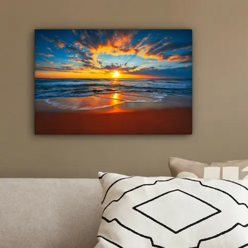 Zee - Zonsondergang - Strand - Wolken - Oranje canvas 2cm klein -sfeer3