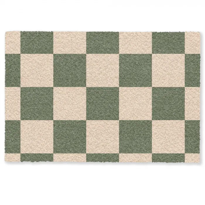 Schaakbord print - Groen - Beige - Blokjes Deurmat klein -zkaufland3d