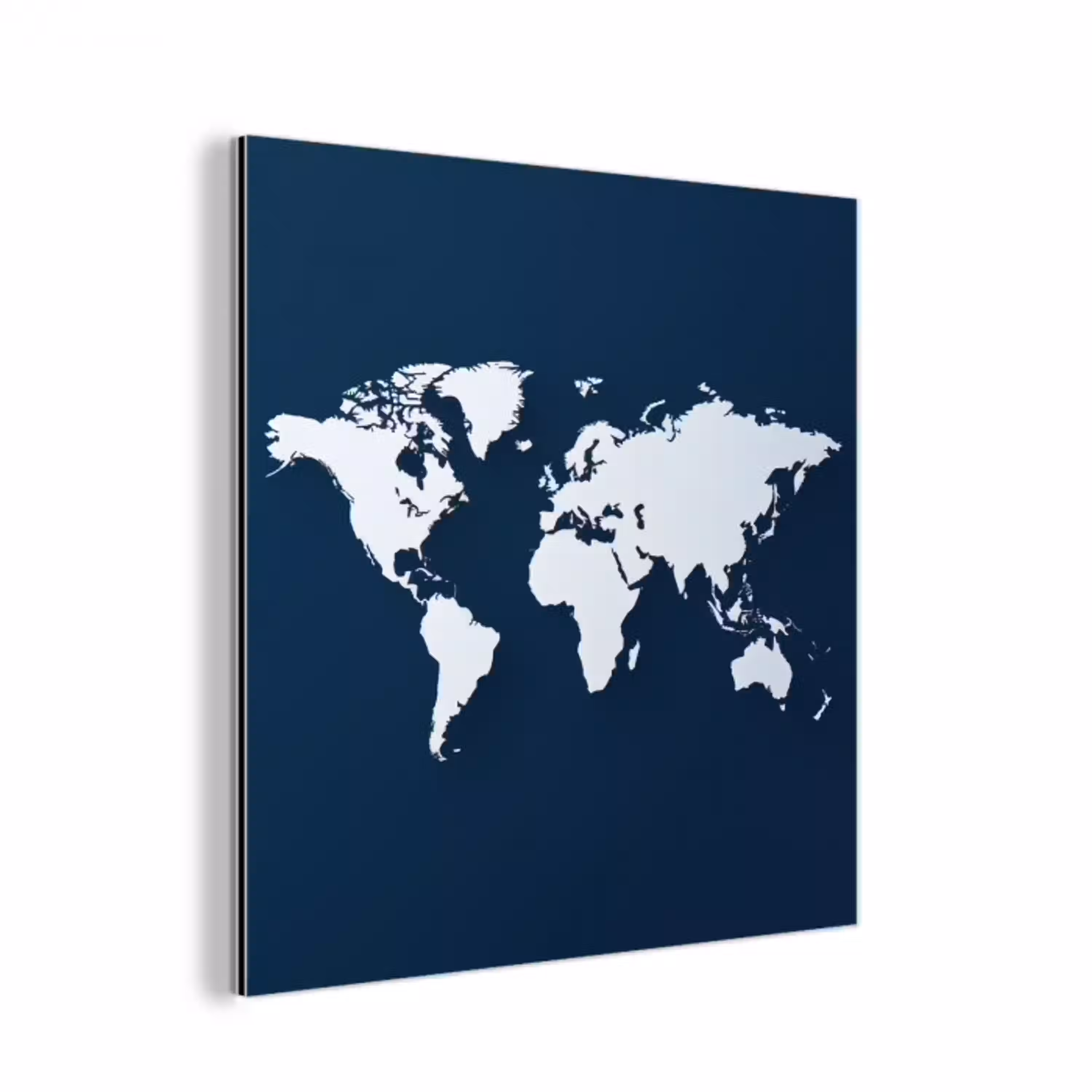 Blauw - Wereldkaart - Modern - Wit aluminium wit klein -3d