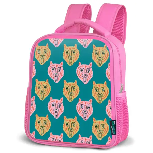 Kattengezichten - Sterren - Turquoise Kinderrugzak - Roze middel 863 -schuin