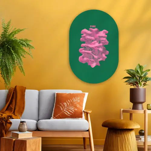 Abstract - Pink - Lijnen - Groen Wandcirkel Ovaal Glas middel -sfeer4