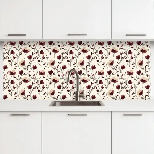 Bloemen - Botanisch - Bordeaux keuken achterwand 2 middel 871 -3d