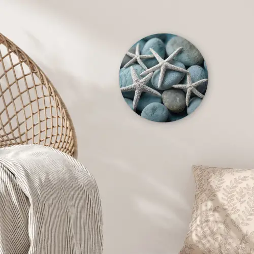 Zeesterren - Stenen - Wit Wandcirkel kunststof plaat 5mm dik klein -sfeer5