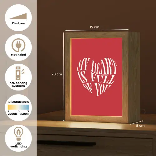 Rood - Hart- Tekst - Valentijn Light Box met kabel (Tafellamp) klein -USP_NL