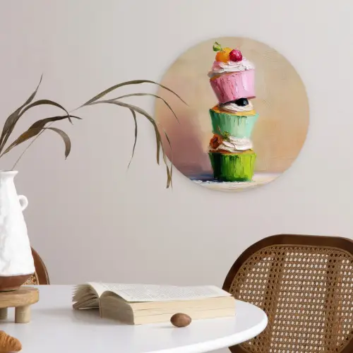 Cupcakes - Gestapeld - Kleurrijk - Fruit Wandcirkel plexiglas klein -sfeer4