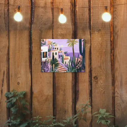 Huizen - Minimalistisch - Palmbomen - Kust tuinposter los doek klein -sfeer1