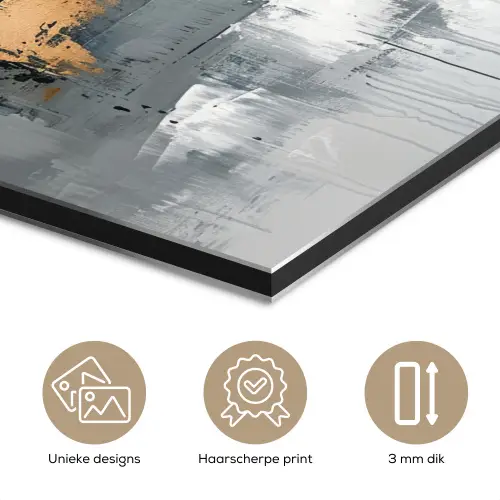 Kunst - Grijs - Goud - Abstract aluminium wit klein -closeup_NL