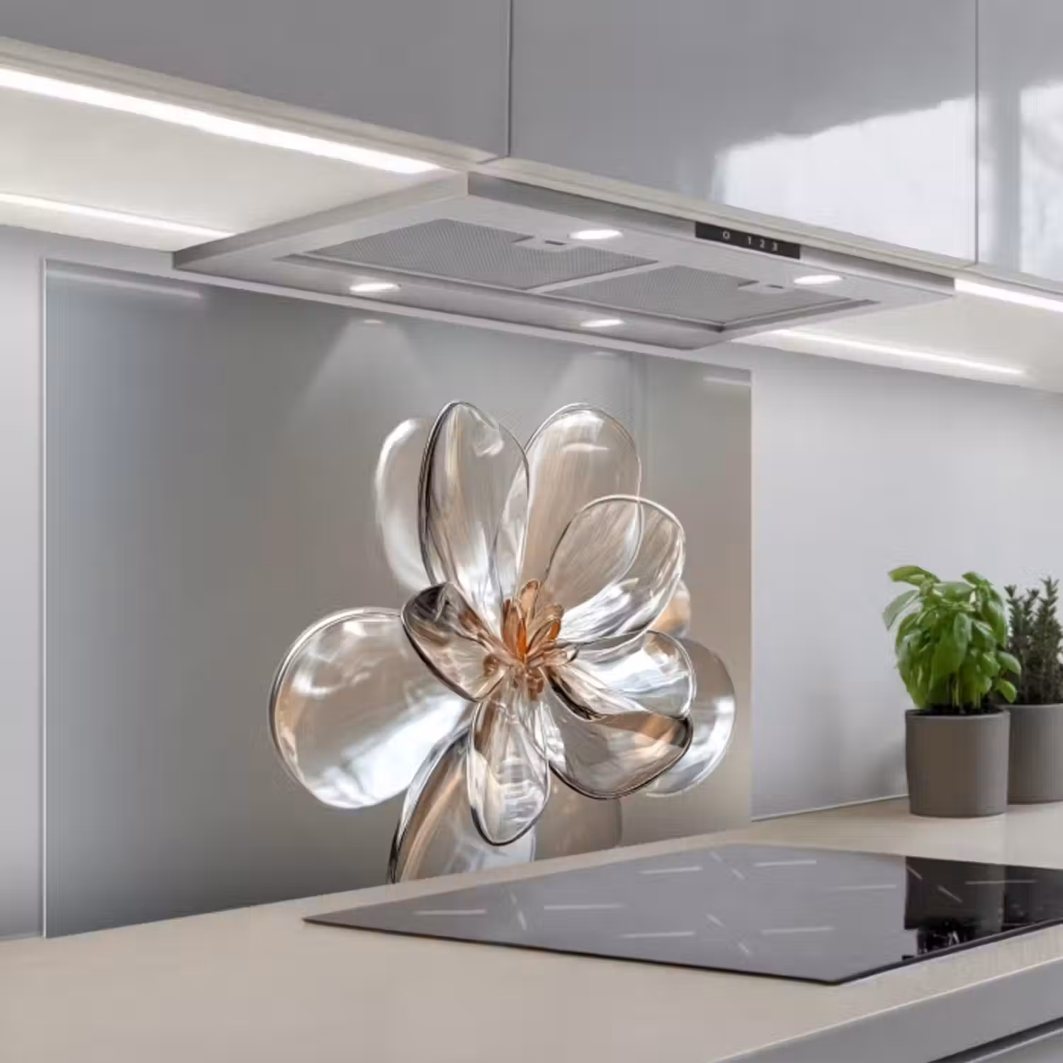 Spritzschutz Küche - Blume - Gläser - Transluzent